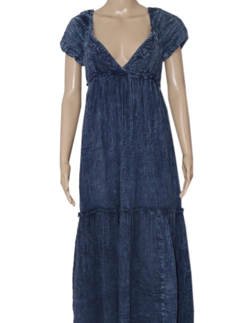 Free People Tie Dye Off Shoulder Puff Sleeve Lace Trim Backless Maxi Dress S
